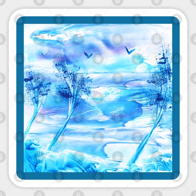 Evening blue landscape. Encaustic, art decoration, sketch Sticker by grafinya